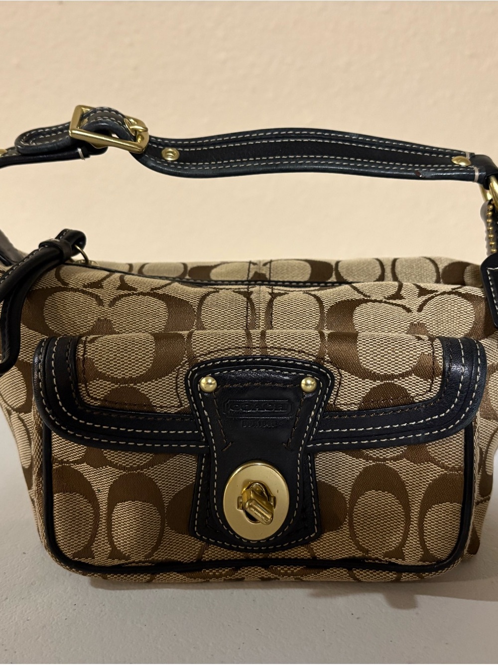 Coach 65th Ann Brown Signature Mini Bag with Black Trim F06K - 40224 EUC